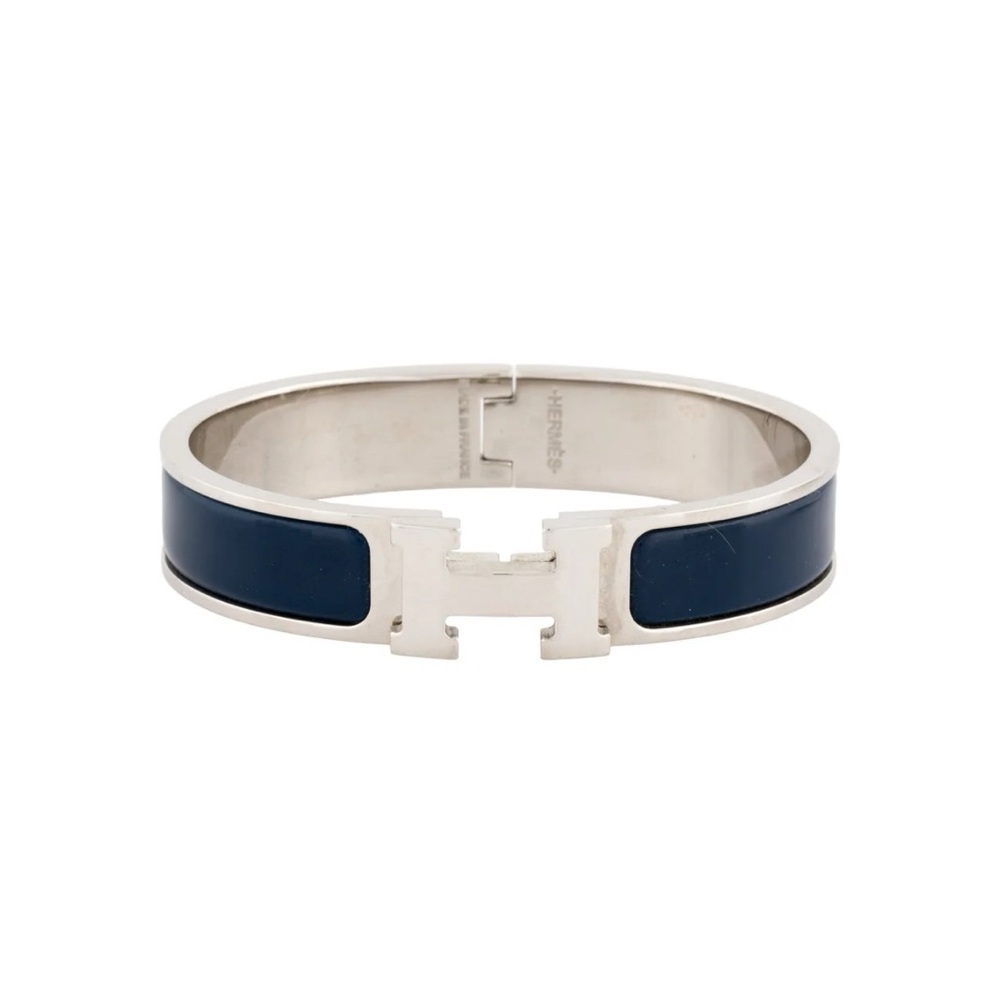 HERMES Clic H Bracelet in Silver and Navy Enamel PM